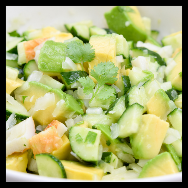 Concombre, avocat et vinaigrette agrumes